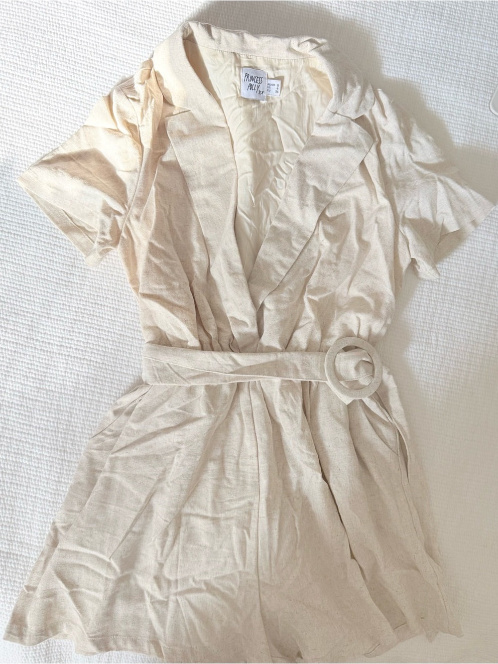 Princess Polly Beige Short Sleeve Romper with Belt